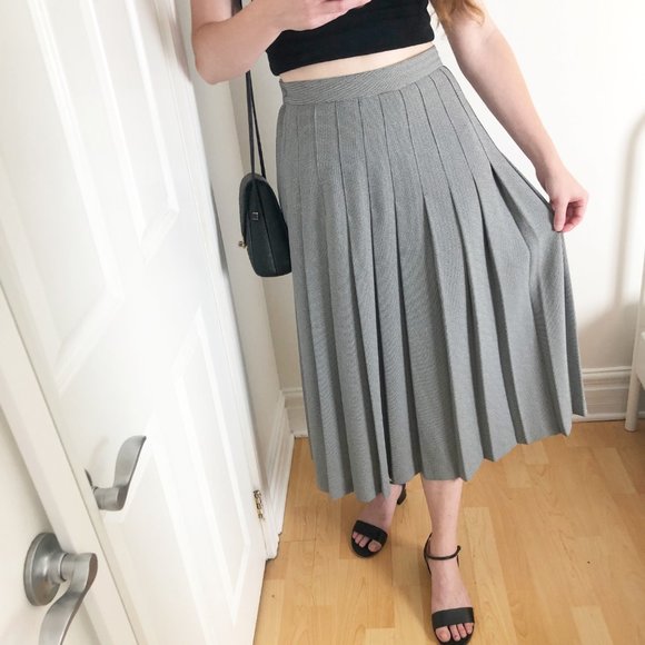 Vintage Midi Skirt Pleated Houndstooth Tweed Knit High Waisted Long Peppy School - Picture 8 of 8